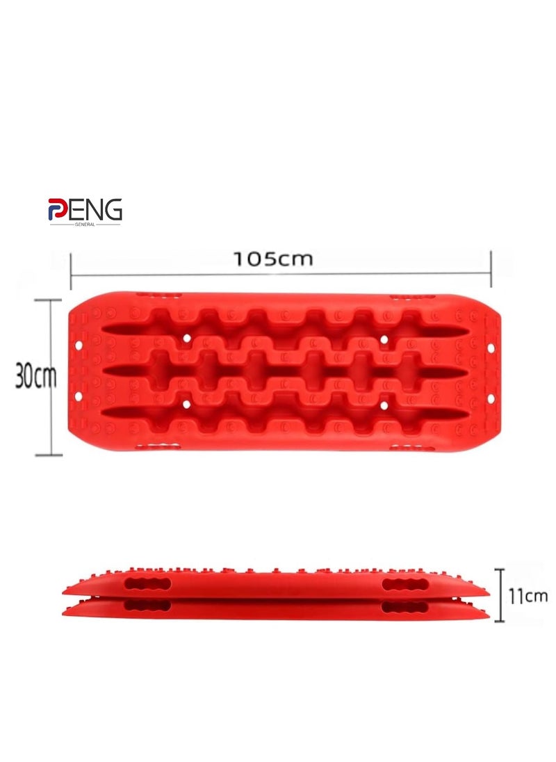 PENG GENERAL Recovery Traction Tracks Mat for 4x4 Off Road Sand Snow Mud Track Tire Ladder Slim Set of 2 Red  - Image 3