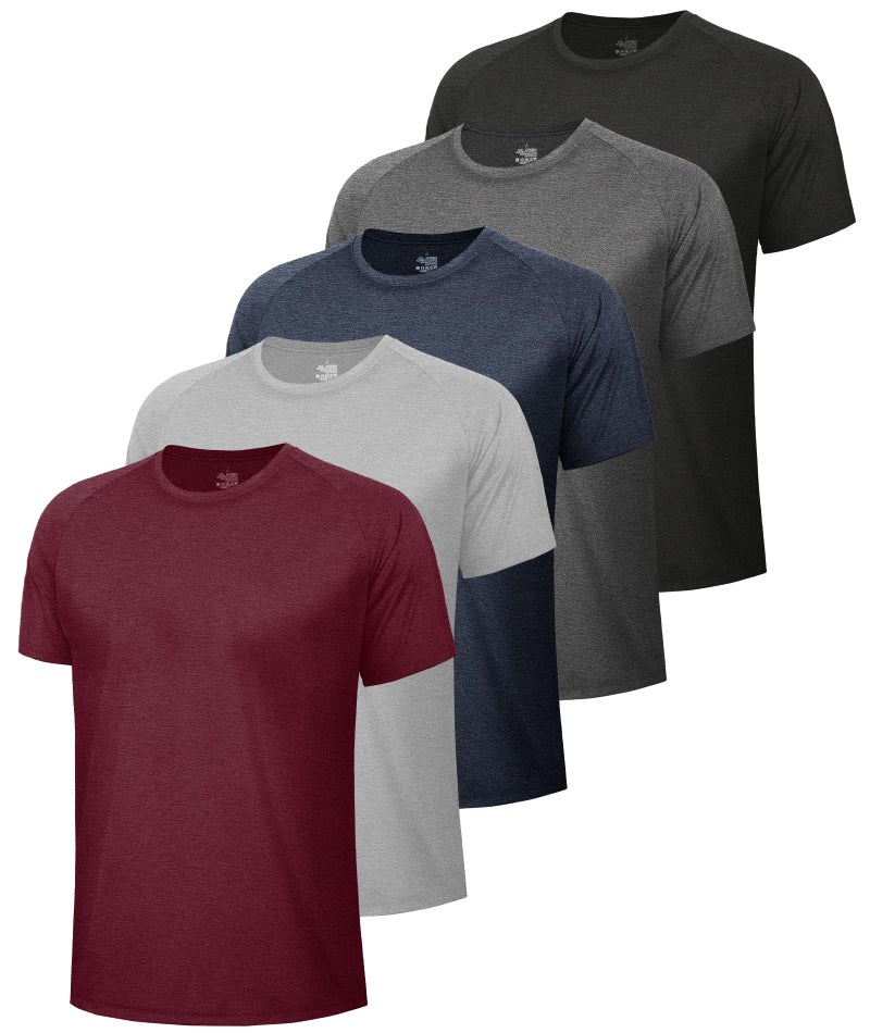 BOOJO 5 Pack Workout Shirts for Men-Quick Dry Black Gym Moisture Wicking Short Sleeve T-Shirts for Running Athletic Casual - Image 1