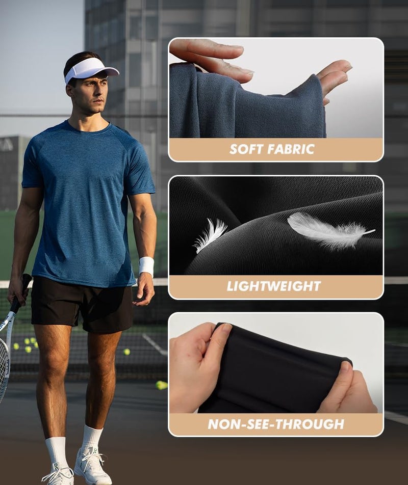BOOJO 5 Pack Workout Shirts for Men-Quick Dry Black Gym Moisture Wicking Short Sleeve T-Shirts for Running Athletic Casual - Image 4