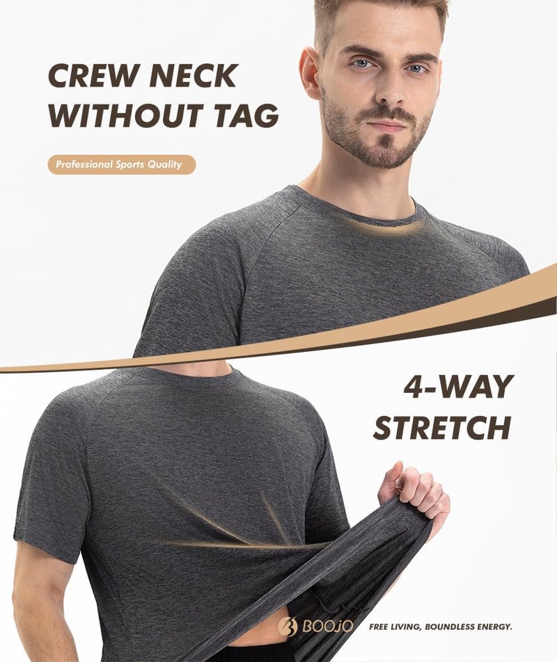 BOOJO 5 Pack Workout Shirts for Men-Quick Dry Black Gym Moisture Wicking Short Sleeve T-Shirts for Running Athletic Casual - Image 2