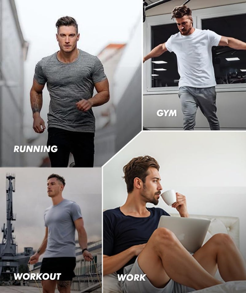 BOOJO 5 Pack Workout Shirts for Men-Quick Dry Black Gym Moisture Wicking Short Sleeve T-Shirts for Running Athletic Casual - Image 5