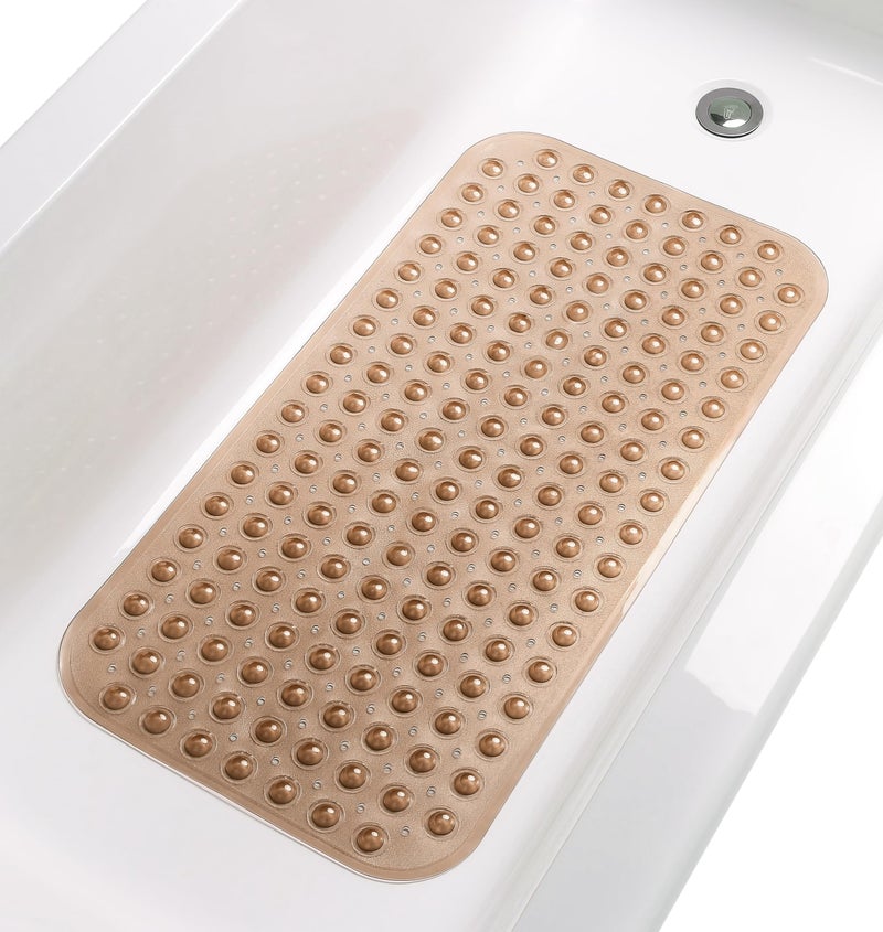 TIKE SMART Large NonSlip Bathtub  Shower Mat 31 inch x16 inch SmoothNonTextured Tubs Only Safe Clean MachineWashable Superior GripDrainage Vinyl Transparent Brown Medium