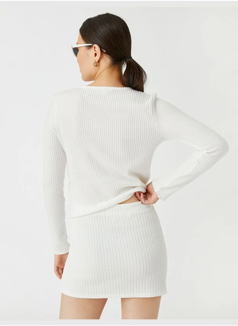كوتون Long Sleeve Ribbed Crew Neck T-Shirt