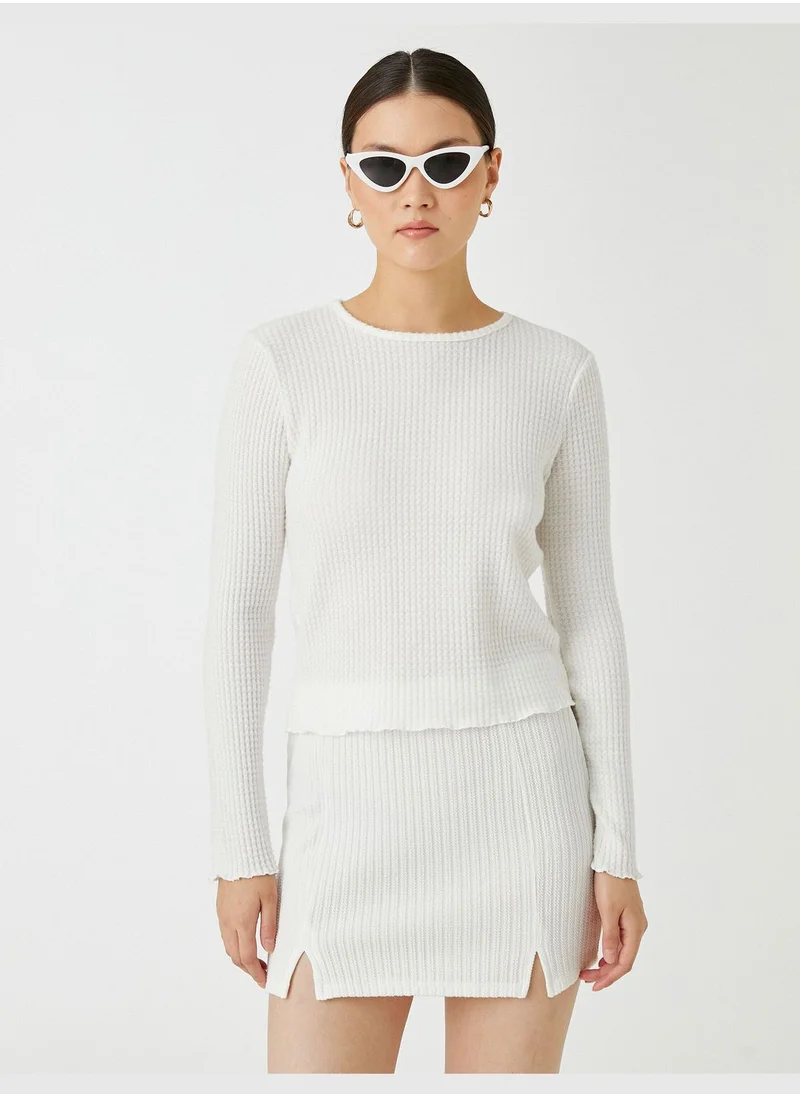 كوتون Long Sleeve Ribbed Crew Neck T-Shirt