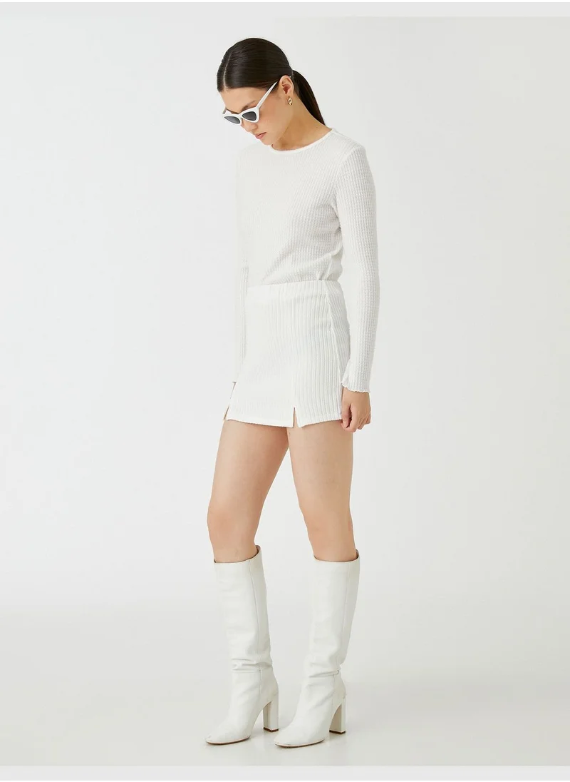 كوتون Long Sleeve Ribbed Crew Neck T-Shirt