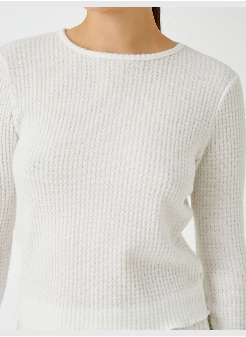 كوتون Long Sleeve Ribbed Crew Neck T-Shirt
