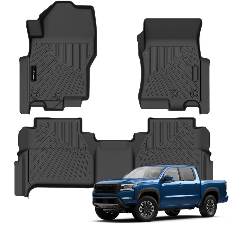 Auxko All Weather Floor Mats Fit for Nissan Frontier 2025 2024 2023 2022 Crew CabNot for 2nd with Under Seat Speaker TPE Liners Frontier Set All Season Odorless AntiSlip