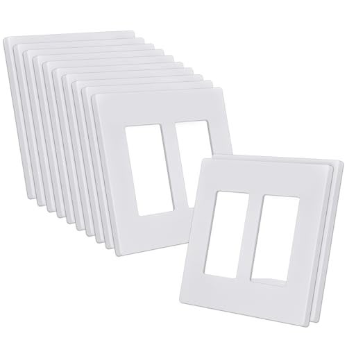 CML Hardware CML 2-Gang Decorator Screwless Wall Plates, 12 Pack Child Safe Switch Plate Covers, Double Receptacle Outlet Cover, Standard Size 4.68”X 4.72”, Impact Resistant, Glossy White - Image 1