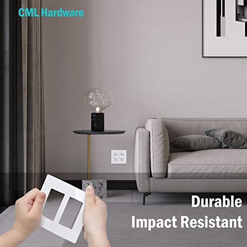 CML Hardware CML 2-Gang Decorator Screwless Wall Plates, 12 Pack Child Safe Switch Plate Covers, Double Receptacle Outlet Cover, Standard Size 4.68”X 4.72”, Impact Resistant, Glossy White - Image 3