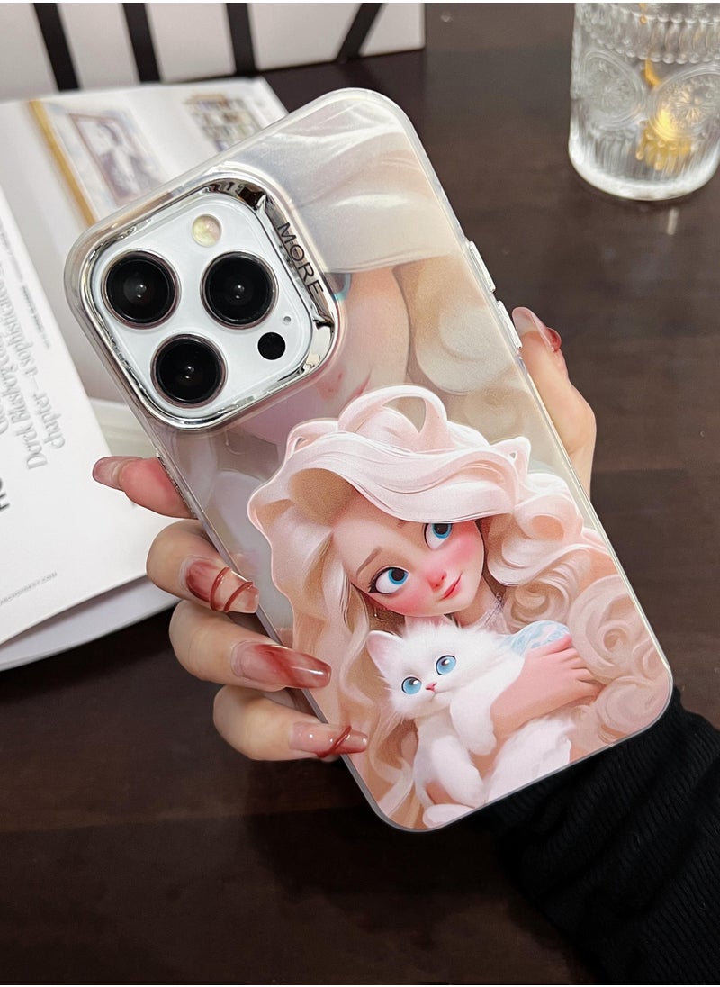 Case for iPhone 12 Electroplated Fluorescent Laser Phone shell with Cartoon Girl Pattern for iPhone 12 Pro