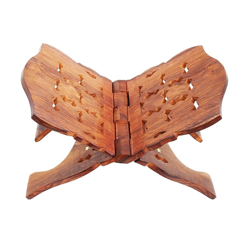 Woodiva Sheesham Wooden Hand Carved Holy Book Stand for Quran, Bible, Bhagwat, Gita, Ramayana & Guru Granth Sahib for Reading Rehal Stand (SR07, 13 inches) - Image 1