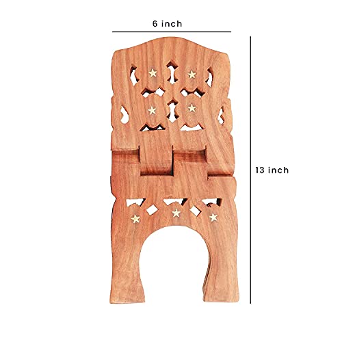 Woodiva Sheesham Wooden Hand Carved Holy Book Stand for Quran, Bible, Bhagwat, Gita, Ramayana & Guru Granth Sahib for Reading Rehal Stand (SR07, 13 inches) - Image 3