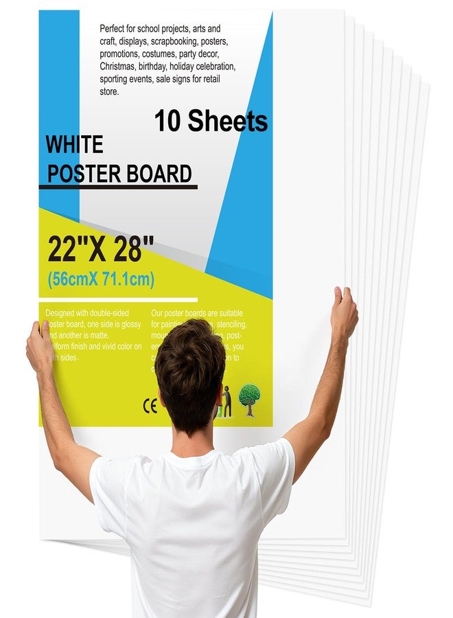 rookea 10 Pcs 22" x 28" Poster Board White Poster Paper Bulk, ROOKEA 250 GSM Thickness Vision Boards Smart Poster Board for School Arts Craft Projects Presentations Drawing Scrapbooking Blank Graphic Display - Image 1