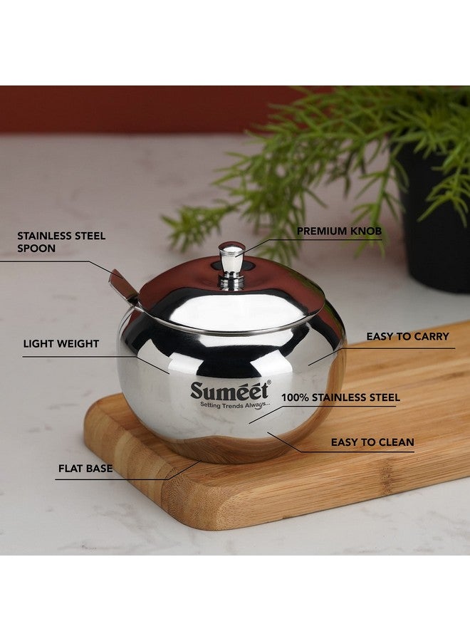 Sumeet Stainless Steel Ghee and Oil Pot, Storage Container with Spoon for Kitchen, 8.5cm & 9.5cm Dia, 230ML & 330ML -(Pack of 2), Silver - Image 2
