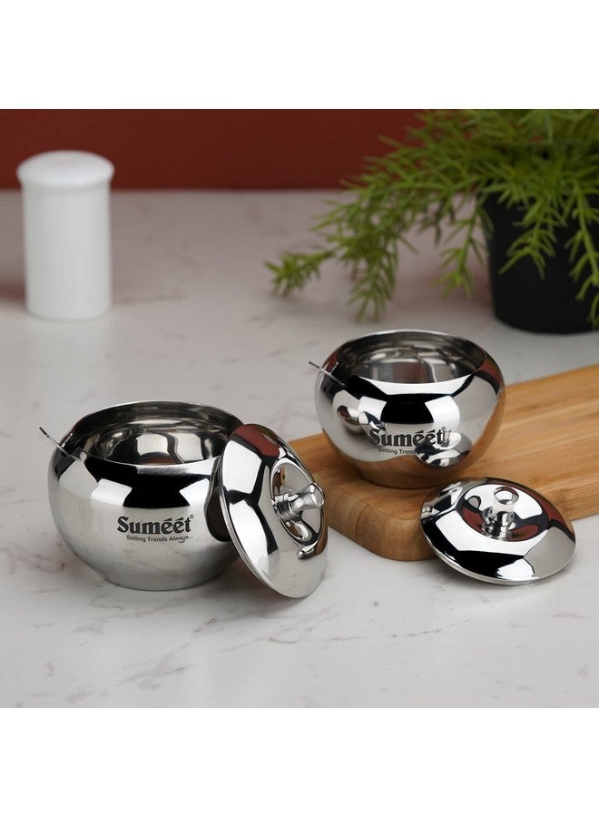 Sumeet Stainless Steel Ghee and Oil Pot, Storage Container with Spoon for Kitchen, 8.5cm & 9.5cm Dia, 230ML & 330ML -(Pack of 2), Silver - Image 5