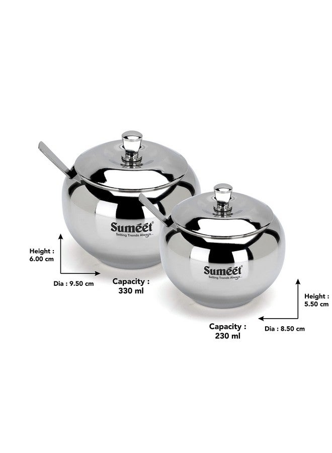 Sumeet Stainless Steel Ghee and Oil Pot, Storage Container with Spoon for Kitchen, 8.5cm & 9.5cm Dia, 230ML & 330ML -(Pack of 2), Silver - Image 4