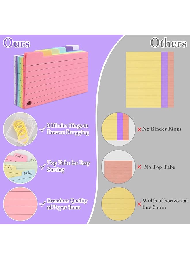 X spring Tabbed Index Cards 300Pcs Colourful Flash Cards With Colorful 16 Binder Rings 3X5 Inch 6 Color Ruled Index Cards With Index Card Box Note Cards For School Learning Office And Home - Image 4
