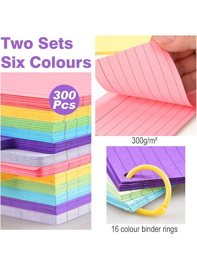 X spring Tabbed Index Cards 300Pcs Colourful Flash Cards With Colorful 16 Binder Rings 3X5 Inch 6 Color Ruled Index Cards With Index Card Box Note Cards For School Learning Office And Home - Image 2