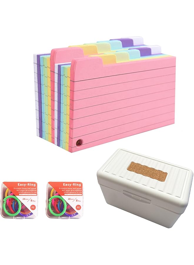X spring Tabbed Index Cards 300Pcs Colourful Flash Cards With Colorful 16 Binder Rings 3X5 Inch 6 Color Ruled Index Cards With Index Card Box Note Cards For School Learning Office And Home - Image 1