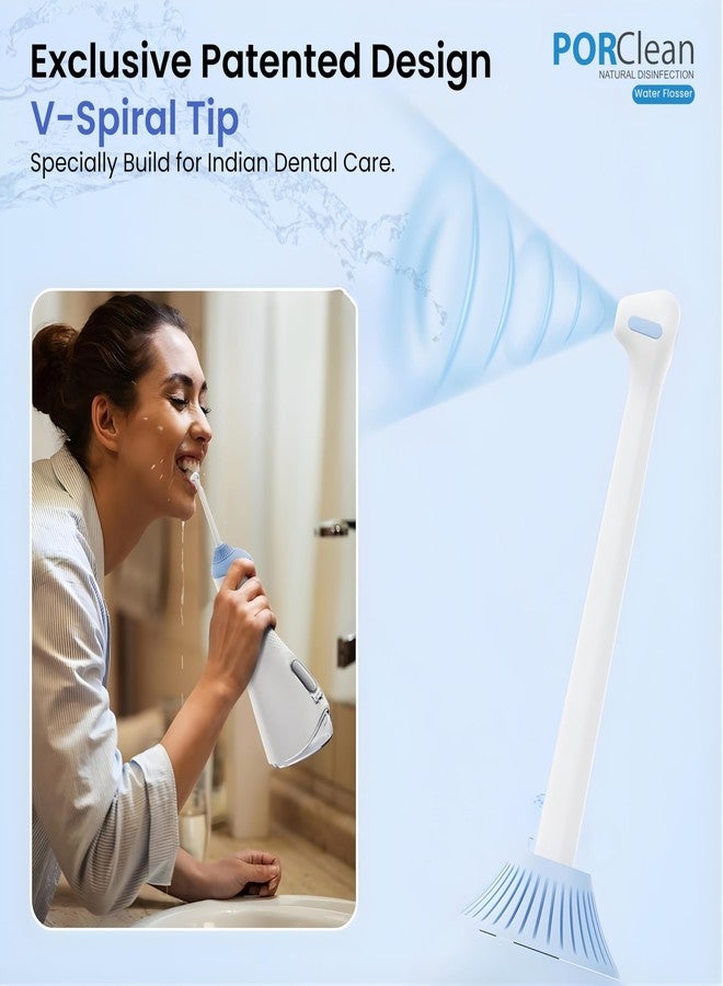 PORClean جهاز تنظيف الأسنان بالماء PORClean 200V Pro، يعمل بضغط 160 رطل لكل بوصة مربعة، مناسب لتقويم الأسنان واللثة، مزود بخزان سعة 320 مل، و6 رؤوس، قابل لإعادة الشحن عبر منفذ USB-C، مقاوم للماء بمعيار IPX7، خيط تنظيف الأسنان، منظف الأسنان - ضمان لمدة عام - Image 5