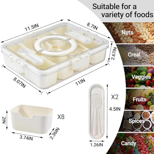 Crastilior Large Divided Serving Tray with lid and handle Travel snack container Portable snackle box container for fruit, Party, Picnic -10 compartment with 3 forks and 2 spoons - Image 3