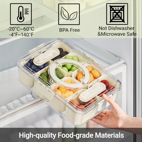 Crastilior Large Divided Serving Tray with lid and handle Travel snack container Portable snackle box container for fruit, Party, Picnic -10 compartment with 3 forks and 2 spoons - Image 5