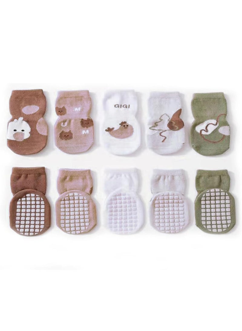 Oasisgalore 5 Pairs S Size Toddler Non-Slip Socks Kids Baby Socks with Grips Crew Socks,Anti Skid Crew Cotton Socks  - Image 1