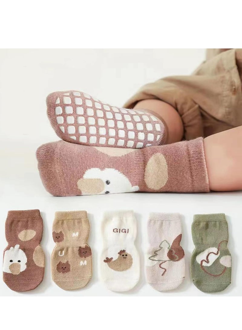 Oasisgalore 5 Pairs S Size Toddler Non-Slip Socks Kids Baby Socks with Grips Crew Socks,Anti Skid Crew Cotton Socks  - Image 3