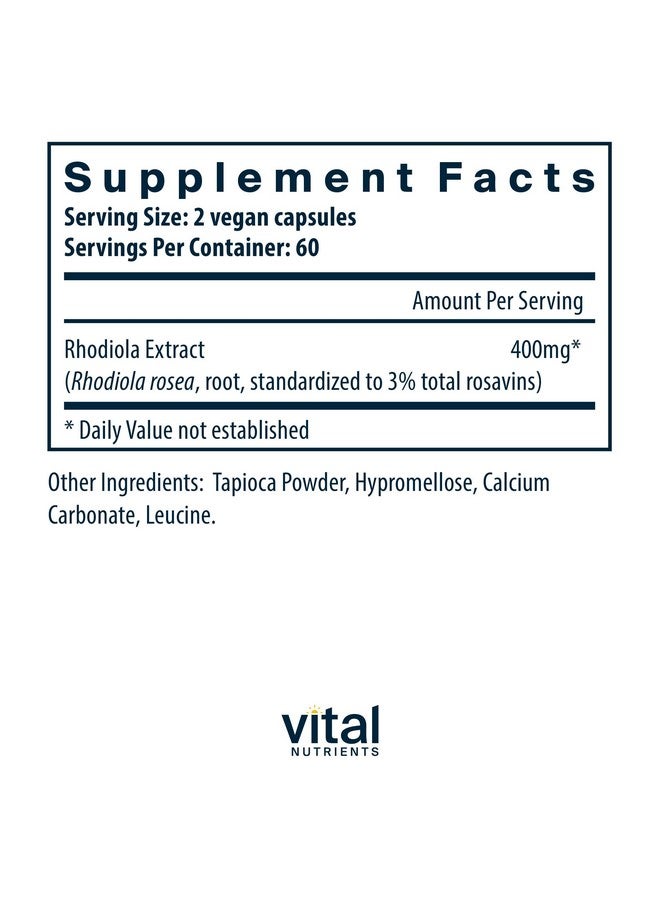 فيتل نيوترينس المغذيات الحيوية Rhodiola Rosea | مكمل Rhodiola للطاقة الصحية والذاكرة ودعم الإجهاد | خالٍ من الجلوتين ومنتجات الألبان وفول الصويا | غير معدّل وراثيًا | 120 كبسولة - Image 2
