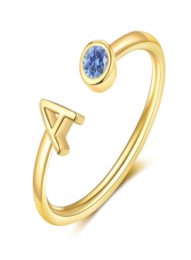 FUNEIA Initial Birthstone Rings for Women Non Tarnish Trendy Stackable Dainty Gold Letter Adjustable Emerald Green Cubic Zirconia Ring for Mothers Daughter Birthday Bridesmaid Gifts Jewelry - Image 1