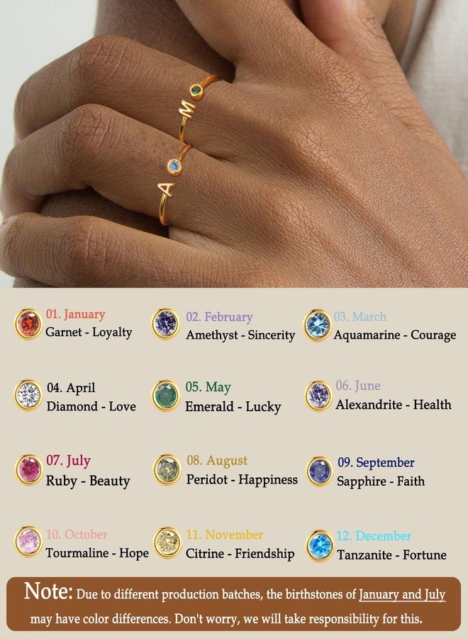 FUNEIA Initial Birthstone Rings for Women Non Tarnish Trendy Stackable Dainty Gold Letter Adjustable Emerald Green Cubic Zirconia Ring for Mothers Daughter Birthday Bridesmaid Gifts Jewelry - Image 3