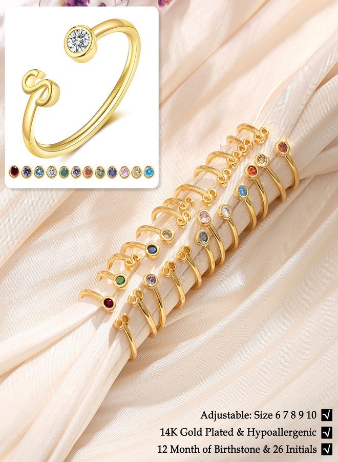 FUNEIA Initial Birthstone Rings for Women Non Tarnish Trendy Stackable Dainty Gold Letter Adjustable Emerald Green Cubic Zirconia Ring for Mothers Daughter Birthday Bridesmaid Gifts Jewelry - Image 4