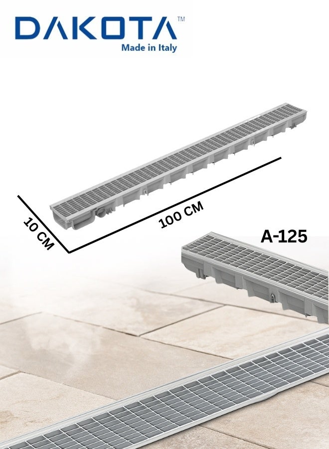 Dakota Full Plastic Gratting with Platic Body 100x10 cm | A-125 Load Class   for Kitchen, Water Rain Storm, Wet Room, Garden Area, Swimming Pool and all Indoor and Out Door Spaces (1Mtr Length ) 100x10 Poly Propline Plastic, Loading A-125(1.5 Ton)-Made in Italy| Grey Drain Grate. - Image 1