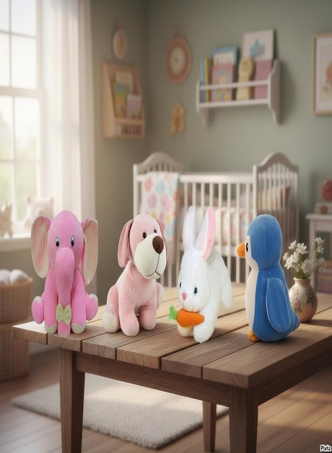 Future Shop Pack of 4 Soft Toys Combo - Appu Elephant, Penguin, Rabbit & Pink Dog | Cute Plush Stuffed Animal Toys for Kids, Babies | Soft Cuddly Gift Set - Image 1
