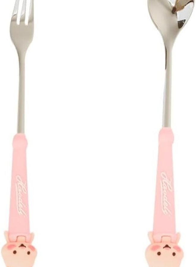 Pink Rabbit Cartoon Flatware Set 8 Piece Stainless Steel Spoon Fork Chopsticks - Image 1