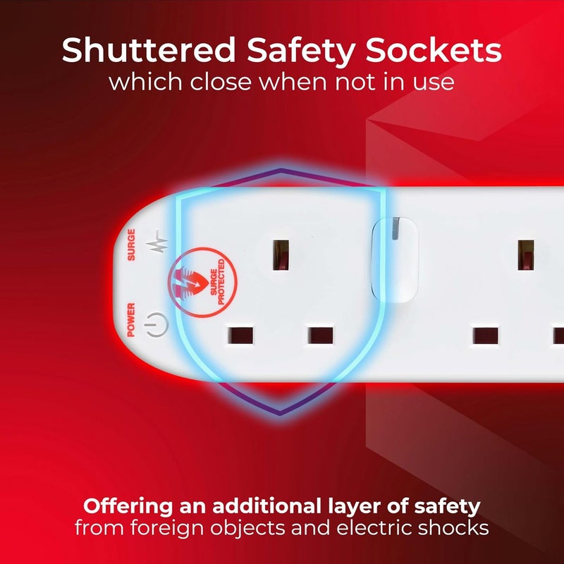 Masterplug Four Socket Power Surge Protected Extension Lead with Individual Switches, 2 Metres, 36 x 5.5 x 3 cm, White - Image 4