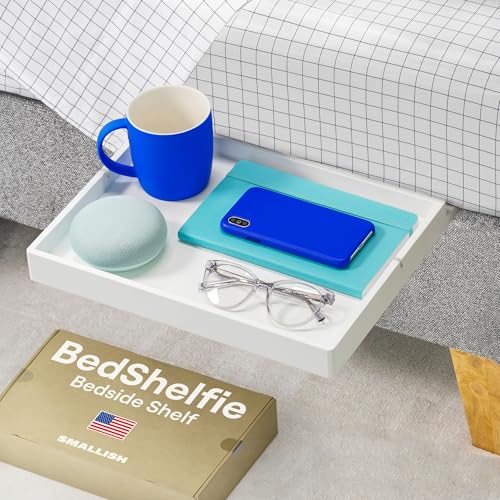 BedShelfie رف سرير BedShelfie لسرير بطابقين  أساسيّات غرفة النوم الجامعية طاولة جانبية عائمة تخزين رف سرير أبيض خشبي