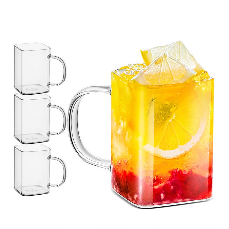 LUXU Drinking Glasses 8 oz With HandleSet of 4 Thin Square GlassesElegant Bar Glassware For WaterJuiceBeer Drinksand Cocktails and Mixed DrinksLeadFree Square GlassGlass Drink Tumblers