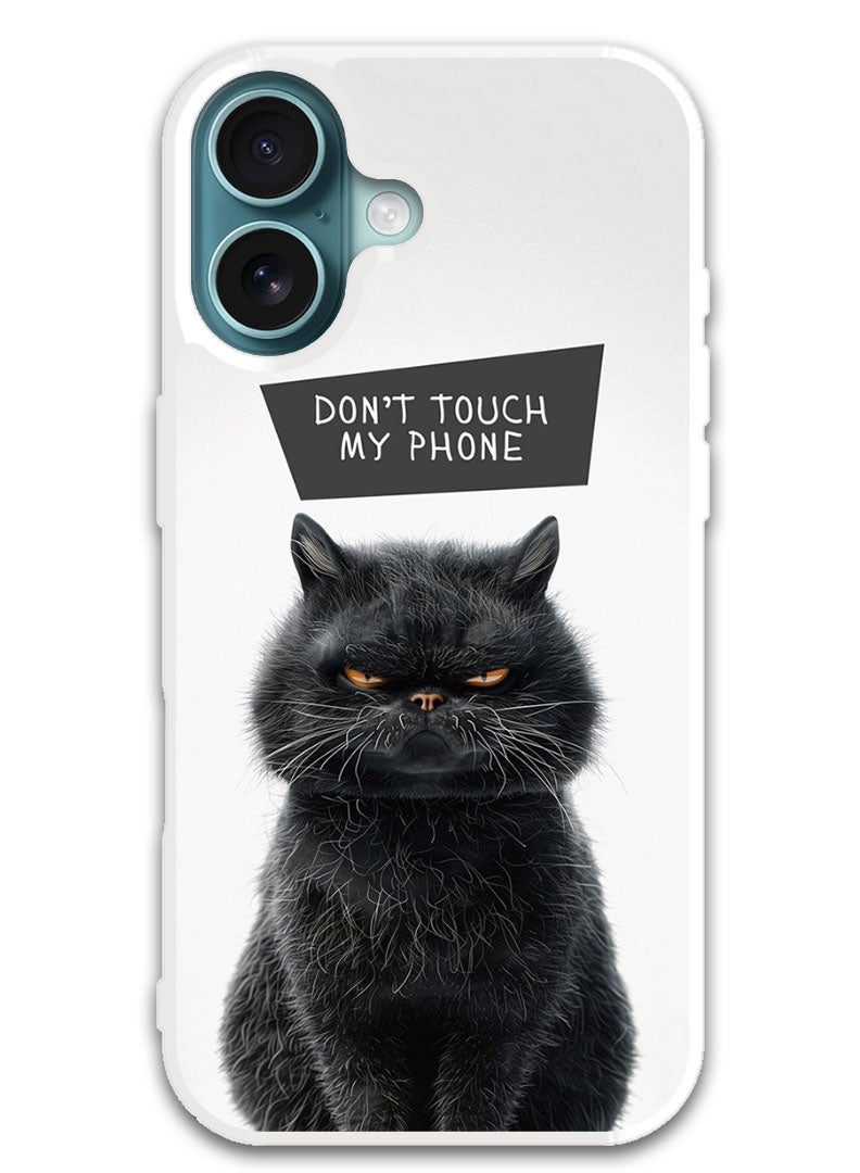 Theodor Protective Case Cover For APPLE IPHONE 16 Plus Dont Touch My Phone Cat (White Bumper) - Image 1