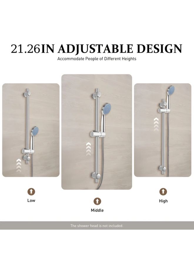 Silvery Stainless Steel Adjustable Wall Mounted Shower Rail Lift Rod - Image 4