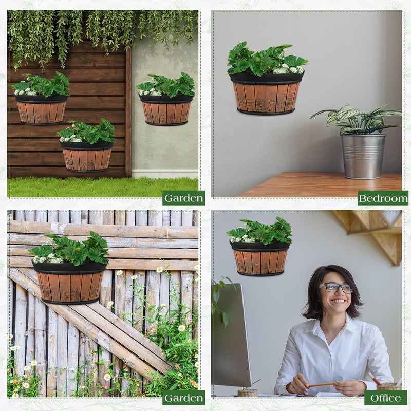 Layhit 6 Pcs Wall Hanging Planters Outdoor Pot Planter Wine Barrel Planter Distressed Oak Thickened Plastic Water Storage Flower Pots for Plants Flower Indoor Outdoor Railing (Brown,10 Inches) - Image 5