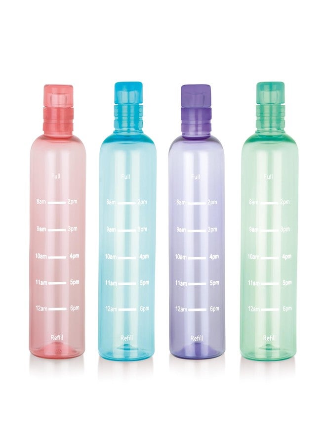 ATTRO Crystal 600ml Plastic Water Bottle BPA Free Leakproof, Fridge Safe with Time Marker to Track Hydration, Encourages Water Intake Set of 4- MultiColors - Image 1