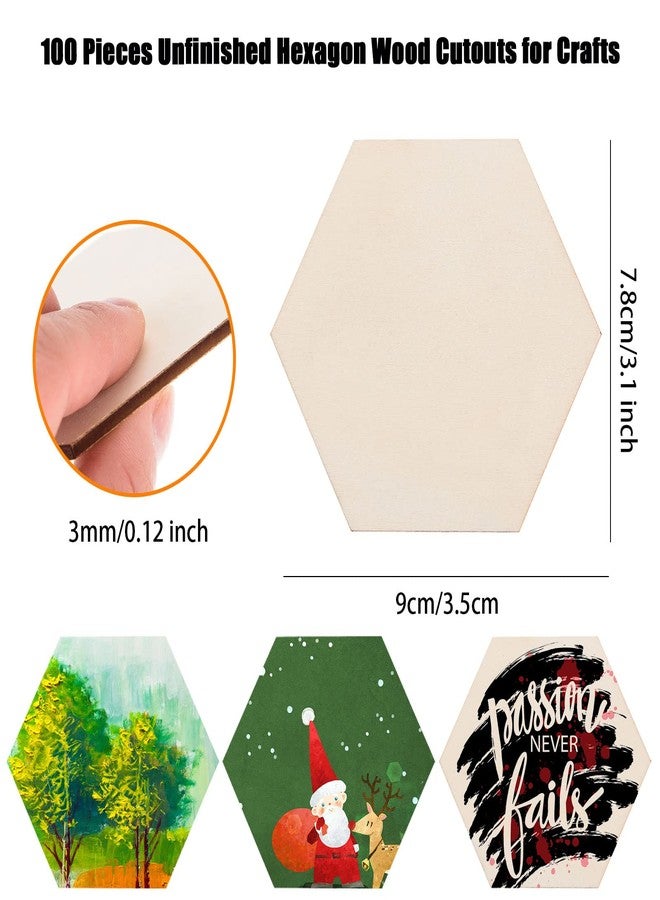 AWIZOM 100 Pcs Unfinished Hexagon Wood Pieces Blank Wooden Hexagon Shape Cutouts Natural Wooden Tile Slabs Cutouts Slices for DIY Crafts Coaster Holiday Wall Home Decoration Painting Staining,3.5 x 3.1 Inch - Image 2