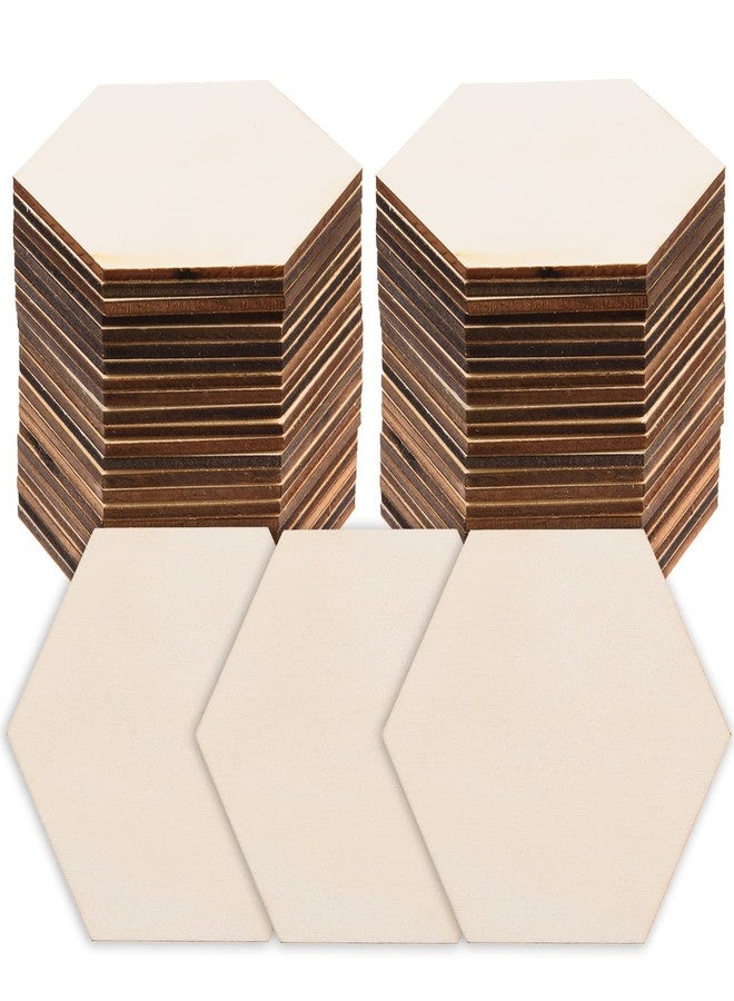 AWIZOM 100 Pcs Unfinished Hexagon Wood Pieces Blank Wooden Hexagon Shape Cutouts Natural Wooden Tile Slabs Cutouts Slices for DIY Crafts Coaster Holiday Wall Home Decoration Painting Staining,3.5 x 3.1 Inch - Image 1