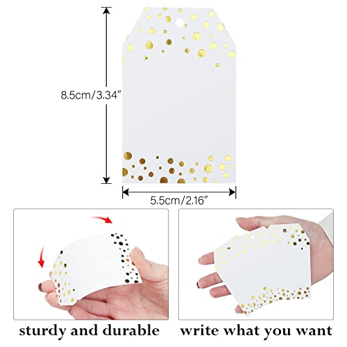 G2PLUS Foil Gold Dots Gift Tags 50 Pcs White Paper HangTags with String Metallic Gold Dots Present Tags Personalized Blank Labels for Wedding Birthday Party Favors 334216 - Image 5