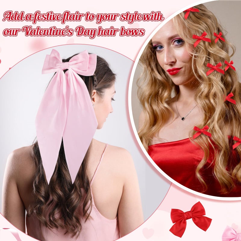 Yuxung 32 Pcs Red and Pink Hair Bows Oversized Ribbon Barrettes with Scrunchies for Women Satin Long Tail Bowknot Hair Clips Bulk Coquette Accessories for Gifts - Image 5