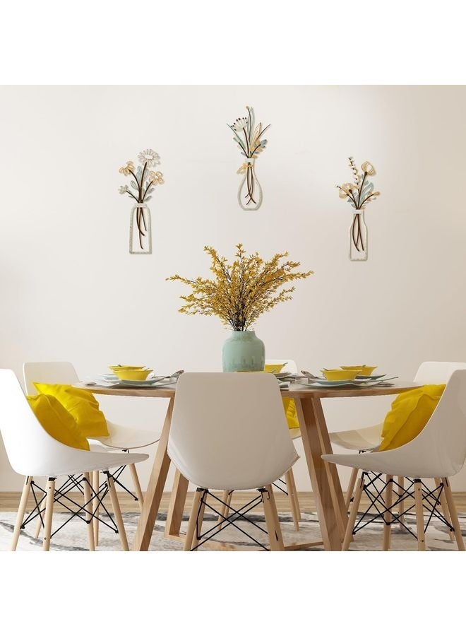 HOMESTAR 3 Pieces Metal Flowers Wall Arts - Rustic Farmhouse Decor Beige Minimalist Flower Wall Decors for Living room Bathroom Bedroom Dining Room-Housewarming Gifts (Beige, Vase-C) - Image 2