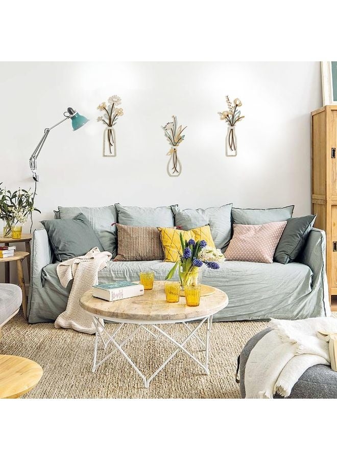 HOMESTAR 3 Pieces Metal Flowers Wall Arts - Rustic Farmhouse Decor Beige Minimalist Flower Wall Decors for Living room Bathroom Bedroom Dining Room-Housewarming Gifts (Beige, Vase-C) - Image 4