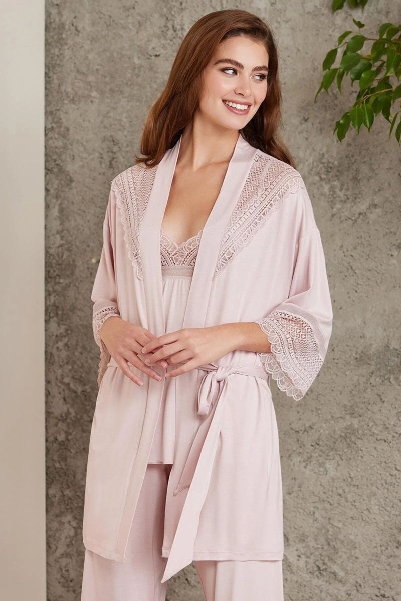 pierre cardin 2820 Powder Lace Combed Cotton 3-Piece Women's Shorts Pajama Set  - Image 2