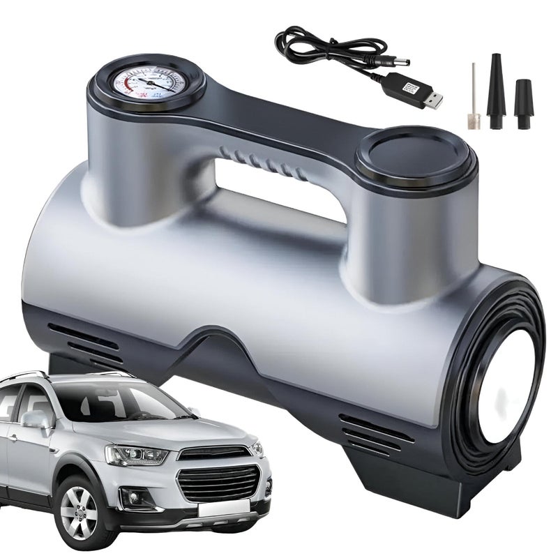 Tire Inflator - Compact Design with Built-in Emergency Light for Vehicles, Motorcycles, 12V, 120W Socket, Pressure Gauge up to 150 PSI, Comes with 3 Meter Cord